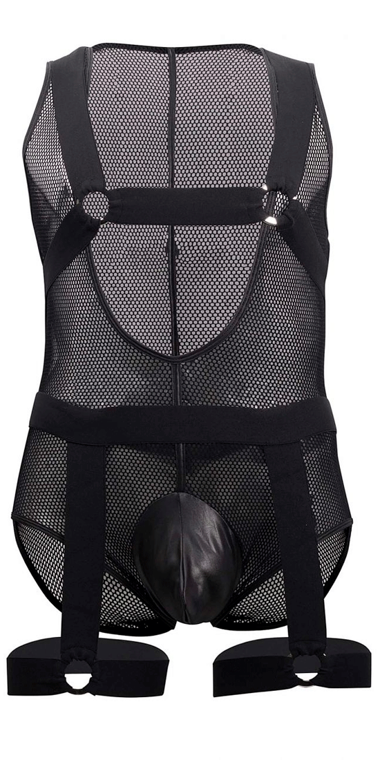 Candyman 99529x Mesh Garter Bodysuit Black