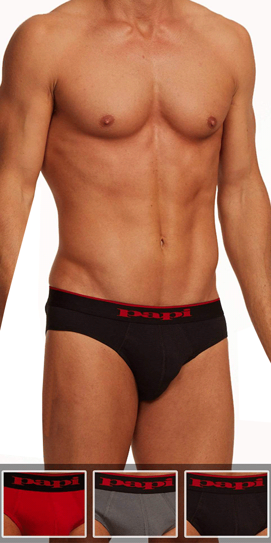 Papi 980403-950 3-Pack Cotton Stretch Brief 1 Black, 1 Gray, 1 Red –   - Men's Underwear and Swimwear