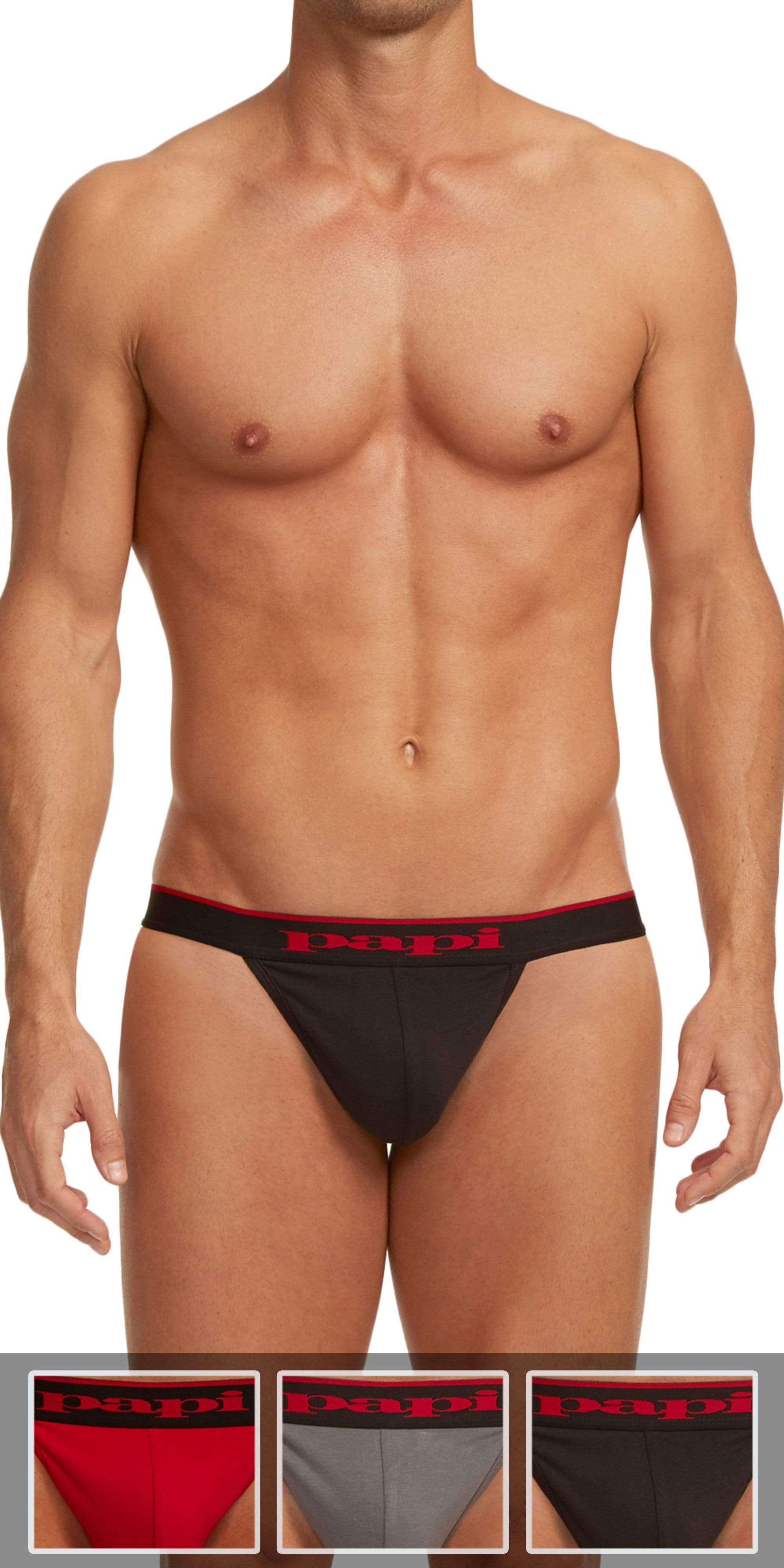 Papi 980902 950 3pk Cotton Stretch Thong Red gray black